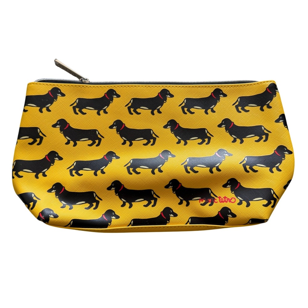 Marc Tetro Cosmetic Bag Women Large Yellow Dachshund Good Saffiano Pouch